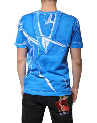 Dolce & Gabbana Blue Cotton V-neck Short Sleeves T-shirt In Blue