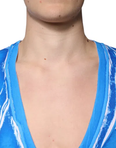 Dolce & Gabbana Blue Cotton V-neck Short Sleeves T-shirt In Blue