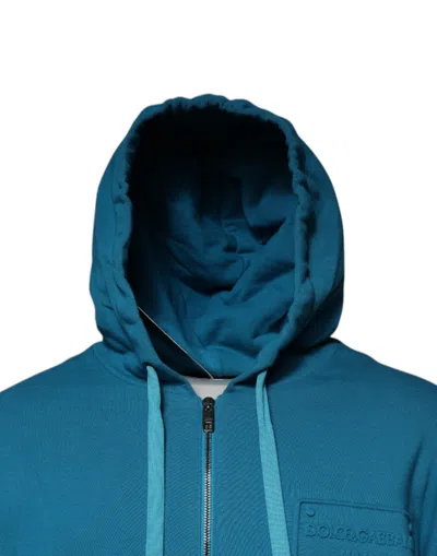 Dolce & Gabbana Blue Logo Cotton Hooded Sweatshirt Sweater In Blue
