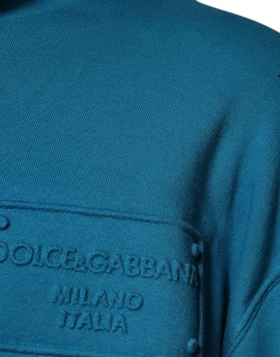 Dolce & Gabbana Blue Logo Cotton Hooded Sweatshirt Sweater In Blue