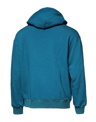 Dolce & Gabbana Blue Logo Cotton Hooded Sweatshirt Sweater In Blue