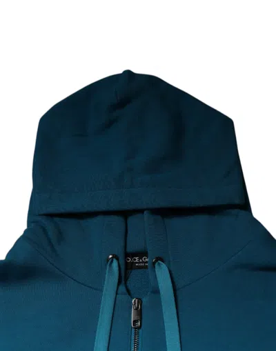 Dolce & Gabbana Blue Logo Cotton Hooded Sweatshirt Sweater In Blue