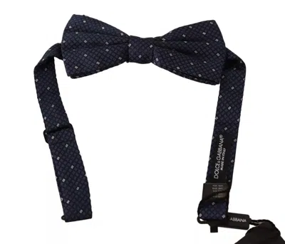 Dolce & Gabbana Blue Patterned Silk Adjustable Neck Bow Tie Men's Men In Blue