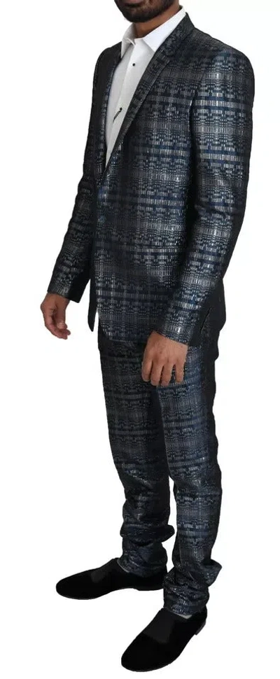 Dolce & Gabbana Blue Silver Shiny 2 Piece Slim Gold Men's Suit In Blue