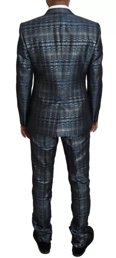 Dolce & Gabbana Blue Silver Shiny 2 Piece Slim Gold Men's Suit In Blue