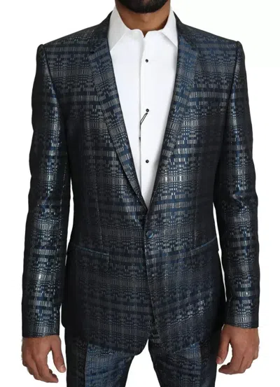 Dolce & Gabbana Blue Silver Shiny 2 Piece Slim Gold Men's Suit In Blue