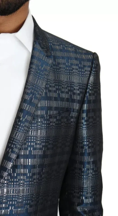 Dolce & Gabbana Blue Silver Shiny 2 Piece Slim Gold Men's Suit In Blue
