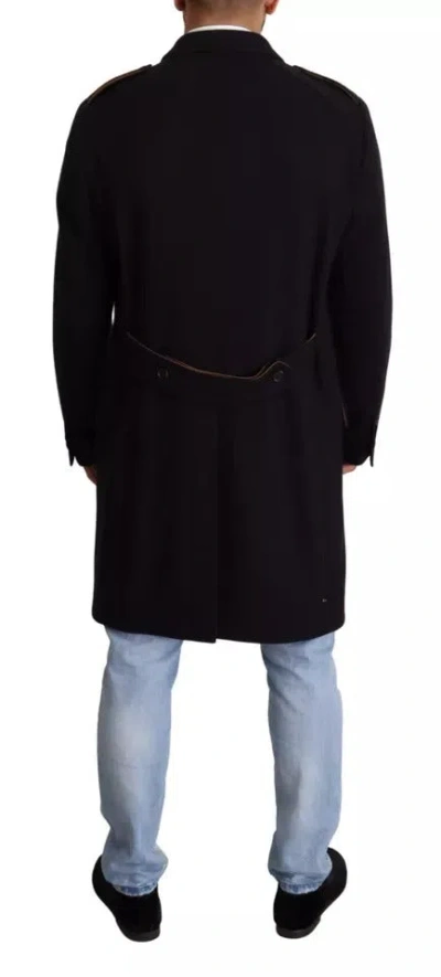 Dolce & Gabbana Blue Trench Coat Long Wool Stretch Men's Jacket In Blue