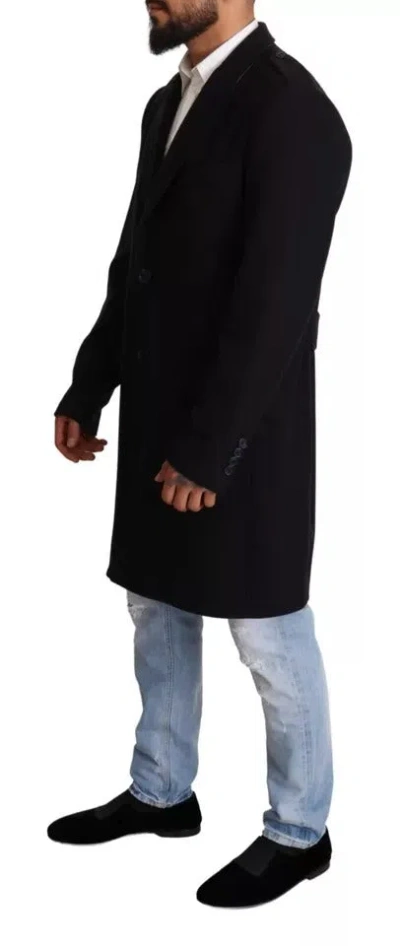 Dolce & Gabbana Blue Trench Coat Long Wool Stretch Men's Jacket In Blue