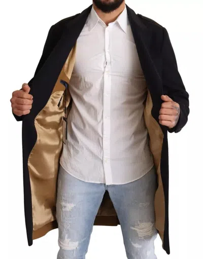 Dolce & Gabbana Blue Trench Coat Long Wool Stretch Men's Jacket In Blue