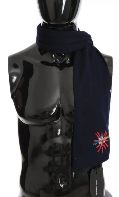 Pre-owned Dolce & Gabbana Blue Wool #dgloveslondon Shawl Men's Scarf ()
