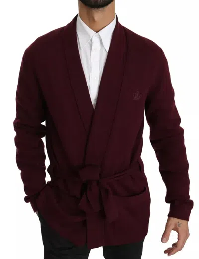 Dolce & Gabbana Bordeaux Cashmere Crown Cardigan Sweater In Maroon