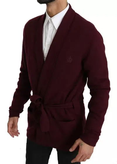 Dolce & Gabbana Bordeaux Cashmere Crown Cardigan Sweater In Maroon