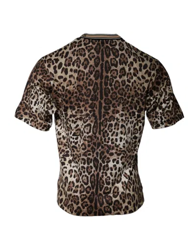 Dolce & Gabbana Brown Leopard Crew Neck Short Sleeve Men's T-shirt In Brown