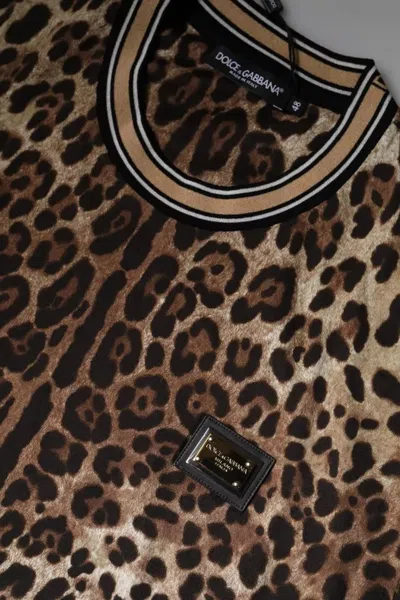 Dolce & Gabbana Brown Leopard Crew Neck Short Sleeve Men's T-shirt In Brown