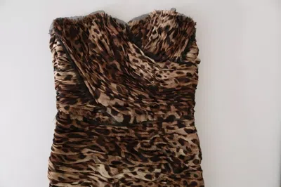 Dolce & Gabbana Brown Leopard Silk Chiffon Ruched Mermaid Maxi Dress In Brown