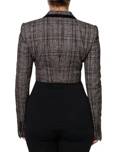 Dolce & Gabbana Brown Plaid Long Sleeve Cropped Coat Jacket In Brown