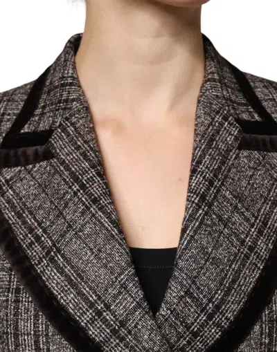Dolce & Gabbana Brown Plaid Long Sleeve Cropped Coat Jacket In Brown