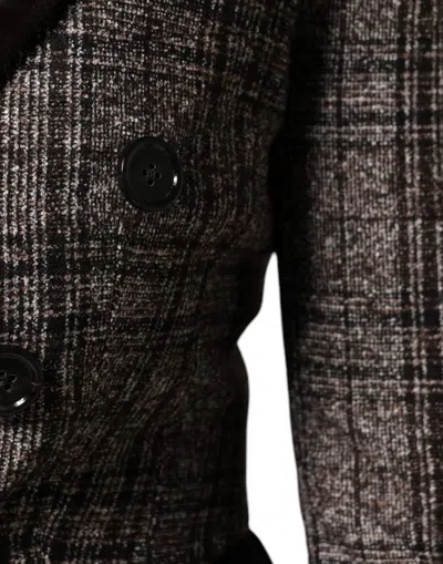 Dolce & Gabbana Brown Plaid Long Sleeve Cropped Coat Jacket In Brown