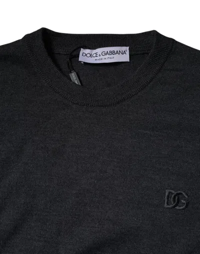 Dolce & Gabbana Gray Wool Logo Knitted Men Pullover Sweater In Black