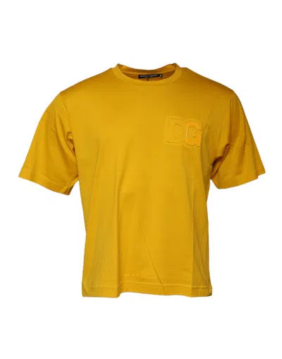 Dolce & Gabbana Dark Yellow Logo Crew Neck Short Sleeves T-shirt In Yellow