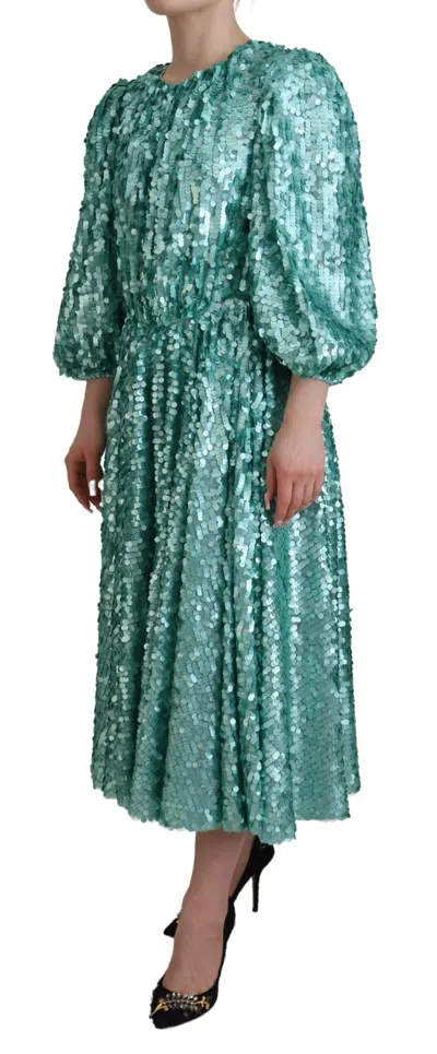 Dolce & Gabbana Elegant Sequined A-line Midi Women's Dress In Blue