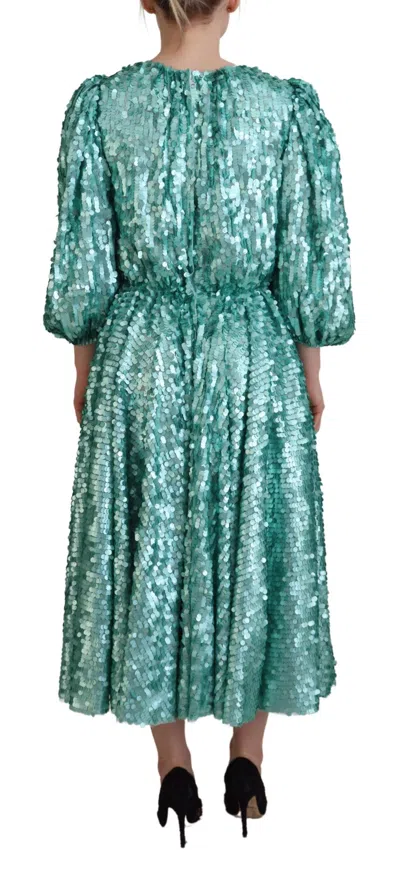 Dolce & Gabbana Elegant Sequined A-line Midi Women's Dress In Blue