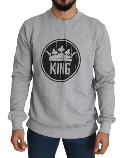 Dolce & Gabbana Gray Crown King Cotton Pullover Sweater In Gray
