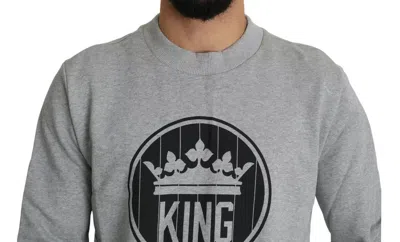 Dolce & Gabbana Gray Crown King Cotton Pullover Sweater In Gray