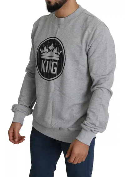 Dolce & Gabbana Gray Crown King Cotton Pullover Sweater In Gray