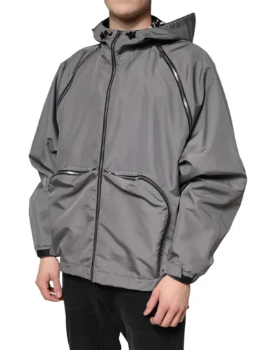 Dolce & Gabbana Gray Polyester Hooded Men Full Zip Jacket In Gray