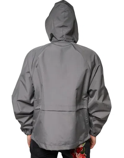 Dolce & Gabbana Gray Polyester Hooded Men Full Zip Jacket In Gray
