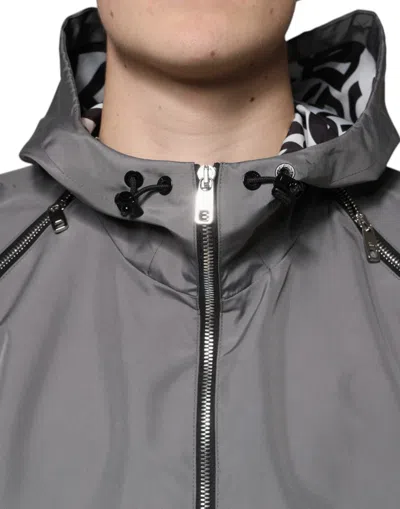 Dolce & Gabbana Gray Polyester Hooded Men Full Zip Jacket In Gray