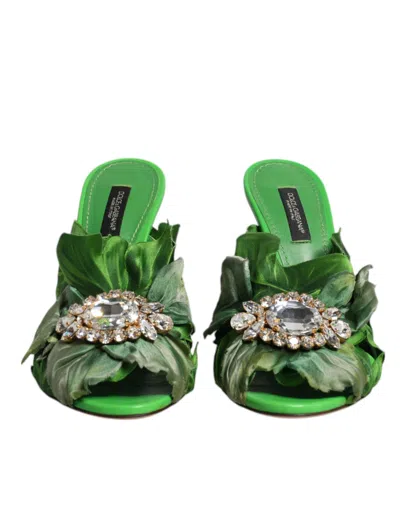 Dolce & Gabbana Crystal Slides Keira Sandal Women's Shoes In Green