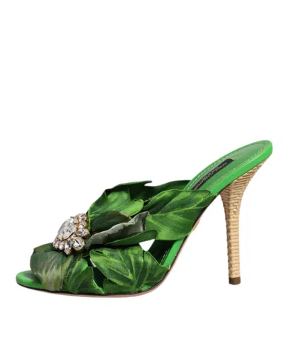 Dolce & Gabbana Crystal Slides Keira Sandal Women's Shoes In Green
