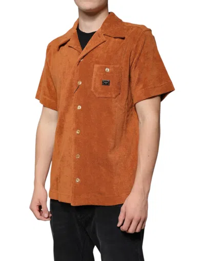 Dolce & Gabbana Hazel Cotton Velvet Button Down Collared Shirt In Brown