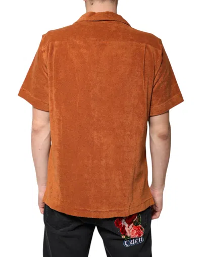 Dolce & Gabbana Hazel Cotton Velvet Button Down Collared Shirt In Brown