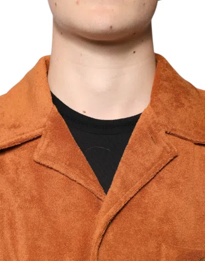 Dolce & Gabbana Hazel Cotton Velvet Button Down Collared Shirt In Brown