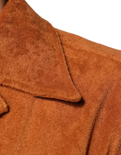Dolce & Gabbana Hazel Cotton Velvet Button Down Collared Shirt In Brown