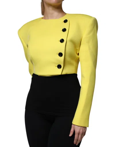 Dolce & Gabbana Lemon Yellow Wool Long Sleeves Cropped Coat Jacket In Yellow