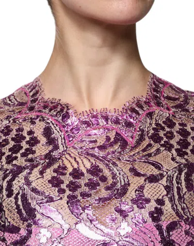 Dolce & Gabbana Metallic Fuchsia Floral Sheath Mini Dress In Pink