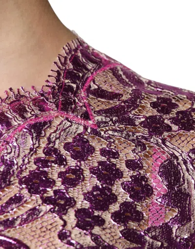 Dolce & Gabbana Metallic Fuchsia Floral Sheath Mini Dress In Pink