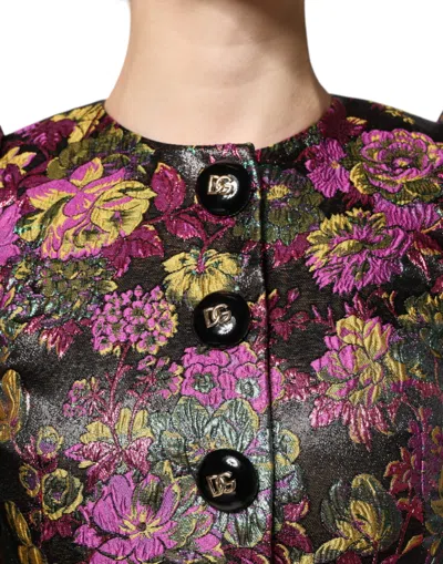 Dolce & Gabbana Multicolor Floral Jacquard Cropped Jacket In Multicolor