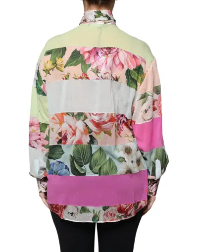 Dolce & Gabbana Multicolor Floral Patchwork Ascot Collar Women's Top In Multicolor