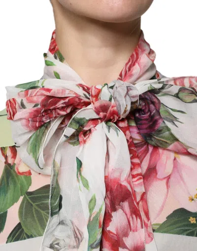 Dolce & Gabbana Multicolor Floral Patchwork Ascot Collar Women's Top In Multicolor