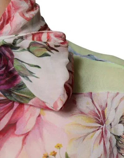 Dolce & Gabbana Multicolor Floral Patchwork Ascot Collar Women's Top In Multicolor
