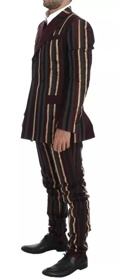 Dolce & Gabbana Multicolor Striped Runway 3 Piece Slim Fit Vest Suit In Multicolor