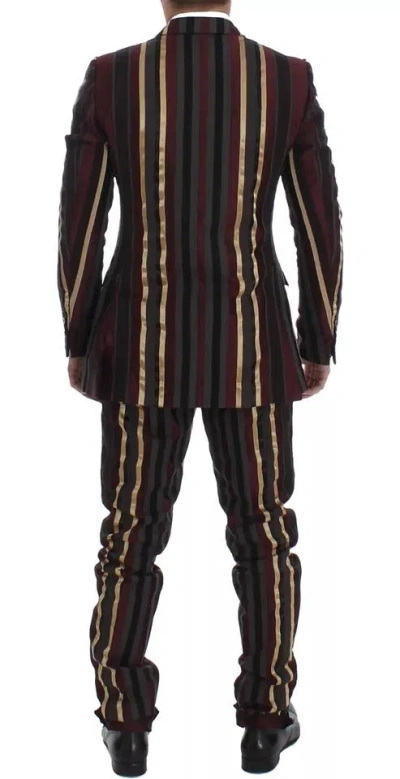 Dolce & Gabbana Multicolor Striped Runway 3 Piece Slim Fit Vest Suit In Multicolor
