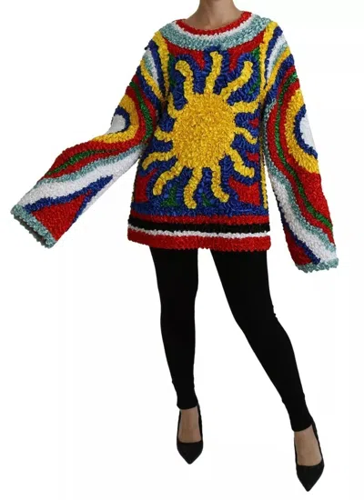 Dolce & Gabbana Multicolor Sun Ruffled Top Blouse Sweater In Multicolor