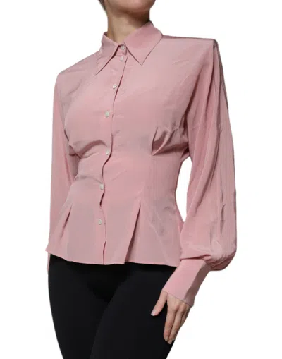 Dolce & Gabbana Pink Cotton Long Sleeves Collared Blouse Top In Pink
